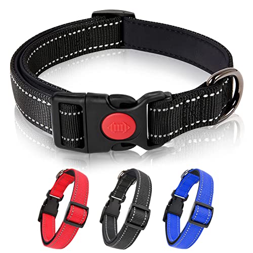 AIBAOBAO Collar Perro, Collar Nylon Reflectante Neopreno Forrado Ajustable para Perros Medianos Caminar Correr Entrenamiento, Acolchado con Neopreno Pequeño con Cerradura de Seguridad, 35-50cm