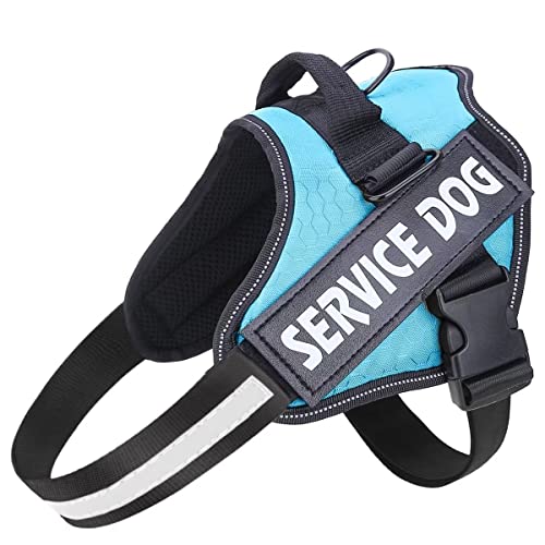 Belababy Arnés para perros de asistencia de servicio para perros medianos, arnés ajustable sin tirones con hebilla de seguridad, arnés de malla suave reflectante transpirable para perros (azul claro)