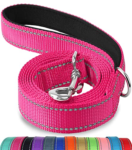 Joytale Correa para Perro Reflectante de Doble Cara, Correa para Perros con Mango Acolchado, Correa de Adiestramiento para Perros Grandes y Medianos, 120×2.5cm, Rosa Caliente