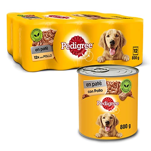 Pedigree Comida Húmeda para Perros Sabor Pollo en paté (Pack de 12 latas x 800g)