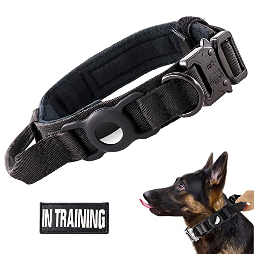 Collar Táctico para Perros con Soporte AirTag, Ajustable Collar de Nailon con Hebilla de Metal, para Perros Medianos Grandes Caza Al Aire Libre Entrenamiento (M)