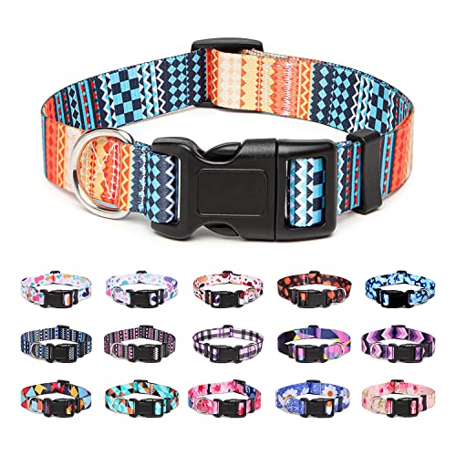 Suredoo Collar Perro, Ajustable y Resistente con Patrones de Moda, Collar Nylon Cómodos para Perros Pequeños Medianos Grandes, Cachorros (M (Cuello 33-55cm, Ancho 2cm), Naranja)