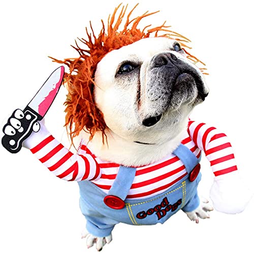 Disfraz de perro Chucky Muñeca Cosplay Traje Juego de rol Divertido Mascotas Perros Disfraz para Halloween Fiesta Ropa para Perros