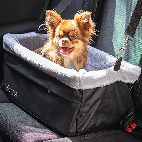 Vicera Asiento Coche Perro Pequeño • Silla Perro Coche para el Asiento del Acompañante y Trasero • Impermeable, con Cojín y Arnés de Seguridad