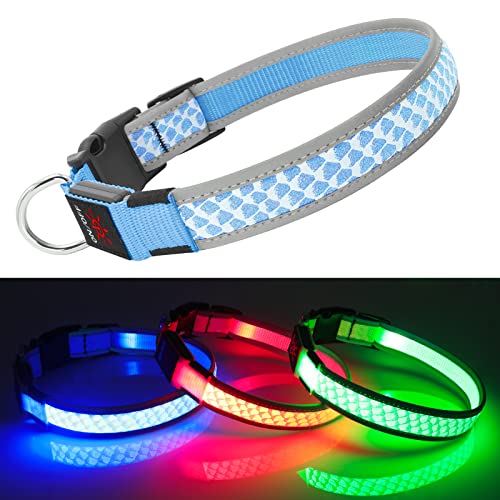 Collares Luminosos para Perros DQGHQME Collar Luminoso Perro de Mascota, Collar Luz Perro Recargable y Impermeable, Collar LED Perro Tamaño Reflectante Ajustable para Perros Pequeños/Medianos/Grandes