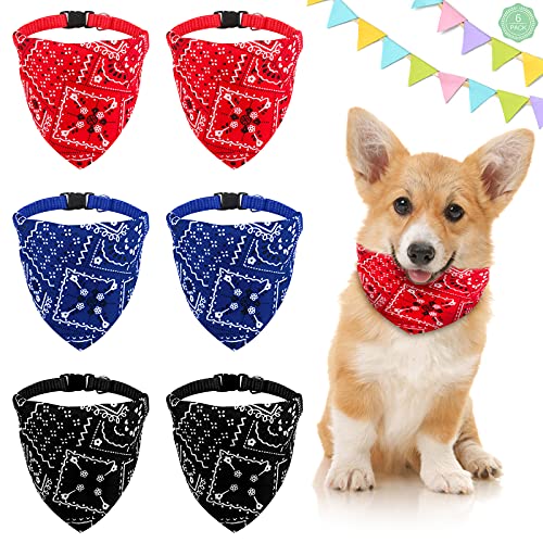 Collar Ajustable con Bandana para Perro 6 Piezas Pañuelos Ajustables para Mascotas Lindo Triangulares para Mascotas Bandana Lavable para Perro,Baberos para Cachorro y Gato (S,Negro Azul y Rojo)