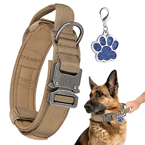 Collar para Perro Ajustable, Asa de Control, Perros Grandes Tácticos con Hebilla de Metal, Collares para Perros Anchos 3.8CM, Collar K9 Nylon M Marrón