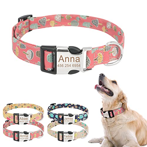 TONYFY Personalizado Collares de Perro con Dibujos Animados Lindo, Nombre Grabado Personalizado y NumberID Tag, Collar Ajustable para Mascotas pequeñas Medianas Grandes Gatos Perros, Rojo-XS