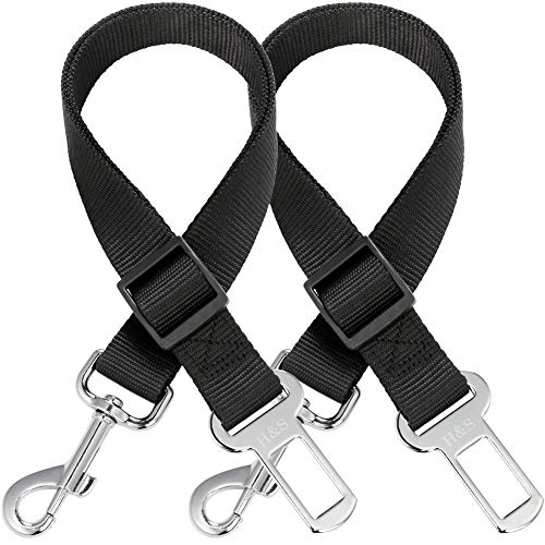 H&S Cinturon de Seguridad para Perro en el Coche - 2uds - Cinturón de Nylon Ajustable con Hebillas de Acero para Perros - Arnes Negro Tipo Correa Homologado