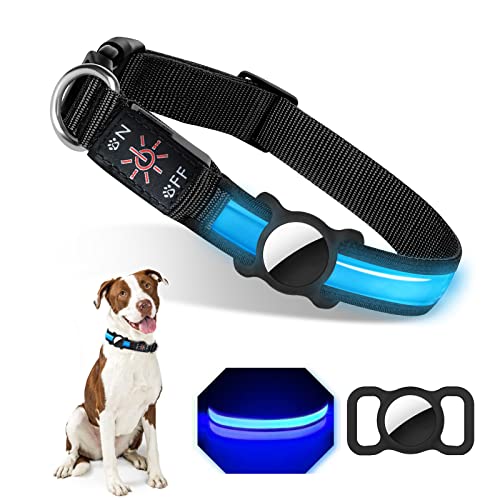 AirTag Collar para Perros,Collar para Perro Luminoso Recargable y Impermeable,Collar Led Perros con USB Recargable,Ajustable Collares LED para Perros Pequeños/Medianos/Grandes (S:30-39cm)