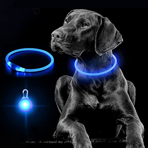 LED Collar de Perro de Mascota con Colgante, USB Recargable Collar Luminoso Perro Seguro 3 Modos, 70 CM Luz Collar de Destello Ajustable para Perro y Gato