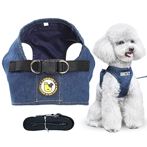 GeeRic Arnes Perro Medianos Pequeño,Arnés Pecho Antitirones Perros Coche de 5-10kg Ajustable,Personalizado Transpirable Arneses Chaleco para Mascotas,Arnés Gato,Denim