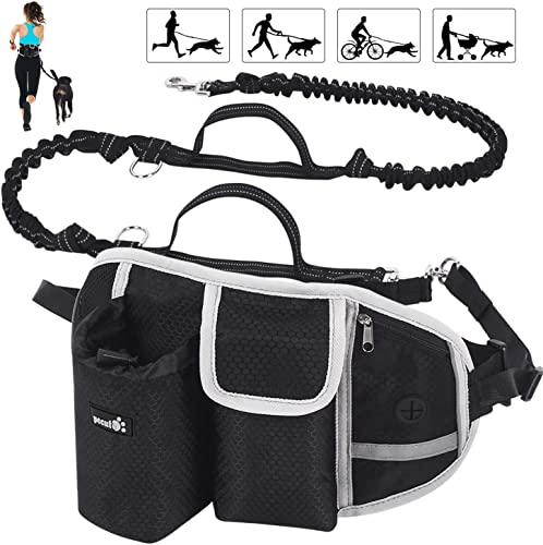 Pecute Correa Running Perro Correa Manos Libres para Perros Grande Proteger la Cintura con Costuras Reflectantes, Cinturones de Cintura Ajustables, Endure 110kg (Negro M)