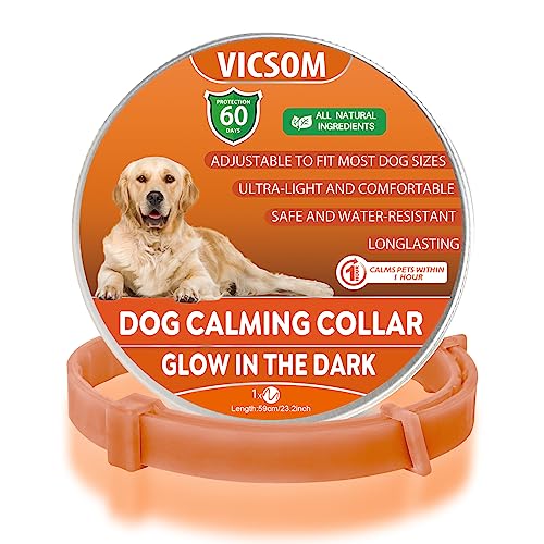 Collar Calmante para Perros, Luminoso Calmante Collar para Perros, Luminoso Collar de Perro Calmante Seguro Natural, Regulable Impermeable Feromonas para Perros diferentes 25.6In Naranja 1 Pack