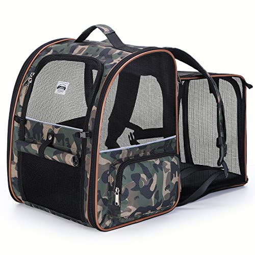 Lekespring Transportin Gato Extensible con 4 Entradas | Mochila Gato Transpirable - Transportin Perro con Arnés Interno - Mochila Perro Carga Máxima 8 kg - Trasportines Gato Impermeable - Camuflaje