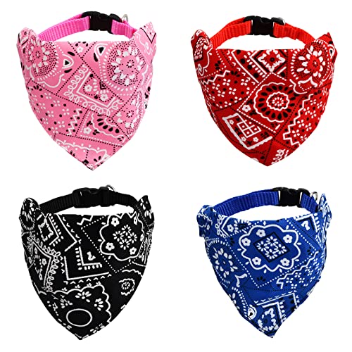 4Pcs Bandanas de Perros,Pañuelos para Perros,Bufanda de Mascota Ajustable, Triangulares para Mascotas Bandana Collar, Baberos para Gatos Perros Grandes Medianos Pequeños,Roja Azul Negra Rosa (S)