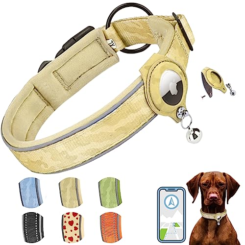 AgoumLux Collar Perro para Airtag Ajustable Reflectante Nylon con Acolchado de Neopreno Suave para Perros Pequeños Medianos Grandes