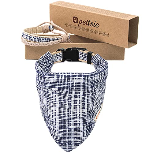 pettsie Collar de perro con pañuelo y pulsera de la amistad, tallas ajustables S, M y L, gran regalo para los amantes de los perros en caja de regalo, L (45,7-66 cm), azul