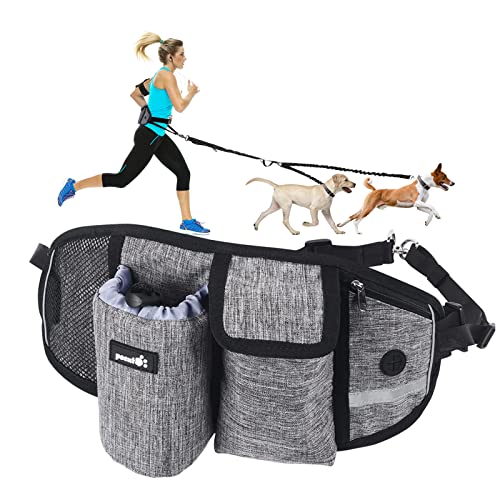 Pecute Correa Running Perro Correa Manos Libres para Perros Grande Proteger la Cintura con Costuras Reflectantes, Cinturones de Cintura Ajustables, Endure 110kg (Gris(2 Perros))