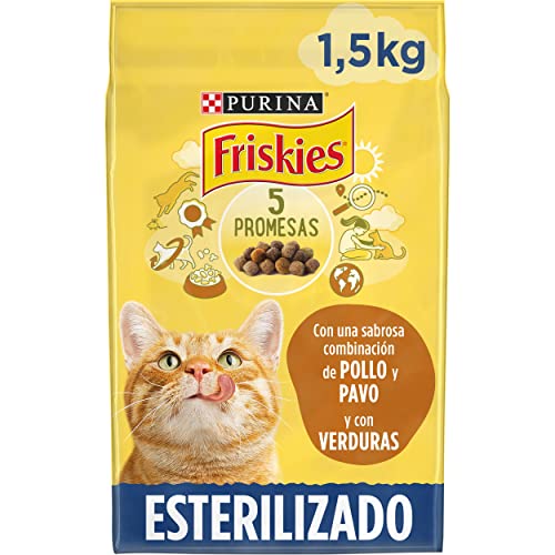 Purina Friskies Pienso para Gato Esterilizado Adulto con Pavo y Verduras, 6 bolsas de 1,5kg