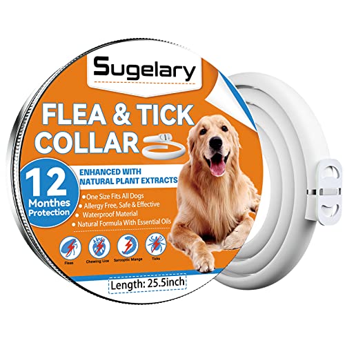 Sugelary Collar Antiparasitario Perros, Collar Antiparasitario para Perro Ajustabl, Protección de 12 Meses Mejorada con Aceites Esenciales Naturales para Perros Pequeños, Medianos y Grandes(1PCS)