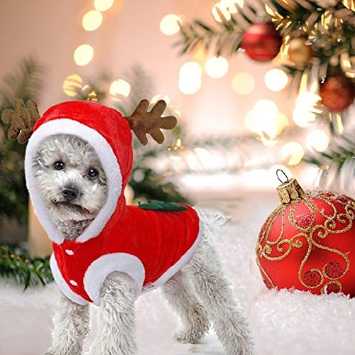 Ropa Navideña para Perro, JIMACRO Pet Santa Suit Disfraz de Perro Lindo Reno Disfraz de Gato Abrigo de Invierno Cálido para Mascotas