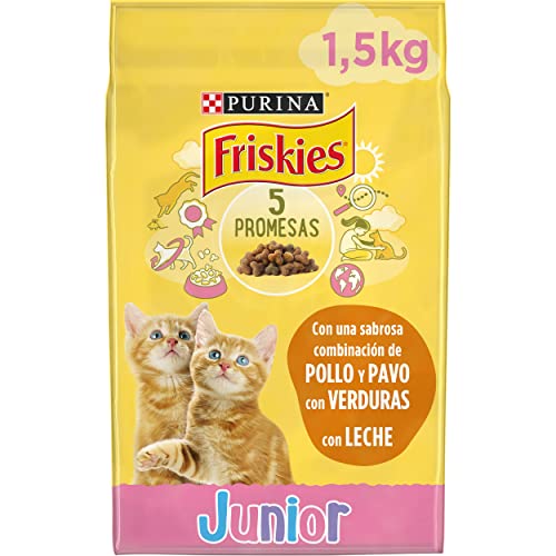 Purina Friskies Pienso para Gatito, Junior, Bebé, hasta 1 año con Pollo, Pavo y Verduras, 6 bolsas de 1,5kg