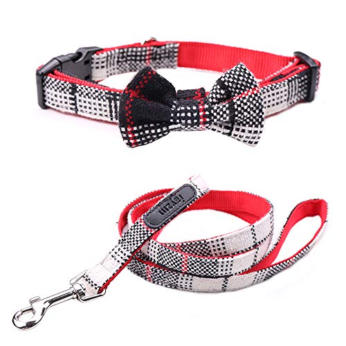 Rayzm Set de Collar de Perro y Correa con Pajarita para Perros Pequeños/Medianos, Collar de Perro Ajustable, 115 * 2 cm Correa de Tacto Suave con Enganche de Meta (M)