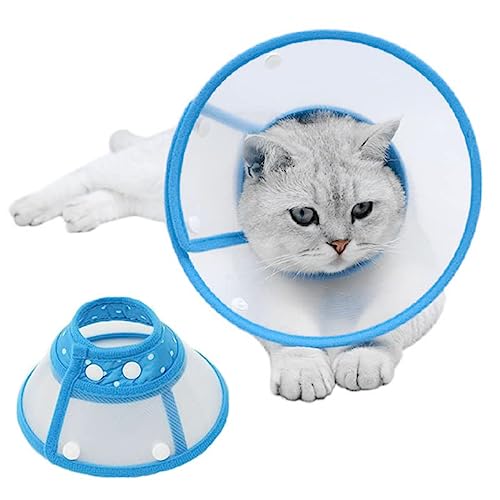 Cono de Mascota, Collar Ajustable de Cono de Perro, Protege la recuperación de cirugía de Cuello, para Cachorros, Perros pequeños y Gatos (S, Azul)