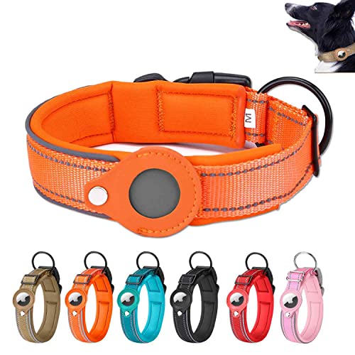 Airtag Collar de Perro, Collar Perro Acolchado para AirTag, Collar Perro para Airtag, Collar Reflectante para La Mayoría De Los Perros - Apple Airtag Integrado (Naranja)