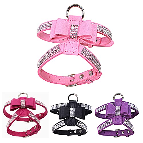 Arnés para perro con diamantes de imitación, lindo y brillante, suave, divertido, ajustable, chaleco para gatos con diamantes brillantes, pequeño, mediano, grande, negro, L