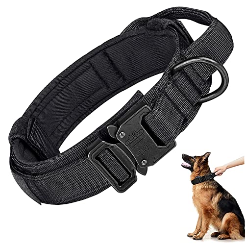 Queerelele Collar Perro Táctico El Collar Perro con Mango de Control Ajustable Collar de Nailon con Hebilla de Metal para Adiestramiento ai Aire Libre de Mediano y Grande （Negro XL