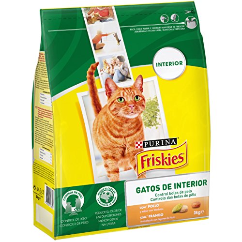 Purina Friskies Pienso para Gato Adulto, Control Bolas de Pelo con Pollo y Verduras, bolsa de 3kg