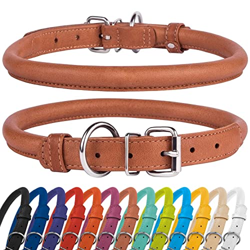 CollarDirect Collar Perro Cuero Redondo, Collar Resistente Antienredos para Cachorros Suave y Acolchado, Piel Genuina Hecho a Mano para Perros Grandes Pequeños y Medianos, Collares para Gato