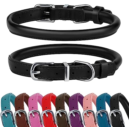 CBROSEY BRONZEDOG - Collar para Perro de Piel enrollada con Hebilla de Metal Resistente para Perros pequeños, medianos y Grandes, Color Negro y marrón