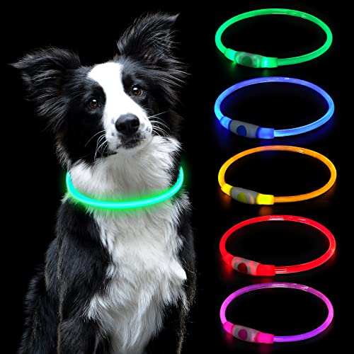 AUAUY Collar Luminoso Perro, Collar LED Perro Recargable por USB Tamaño Ajustable, Collar Luminoso Perro Impermeable Collar de Seguridad Reutilizable para Perros Pequeños Medianos Y Grandes (Verde)