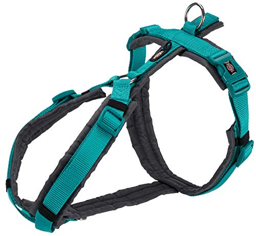 TRIXIE Arnés Trekking NEW Premium, L: 70–85cm/25mm, Azul Océano/Grafito, Perro