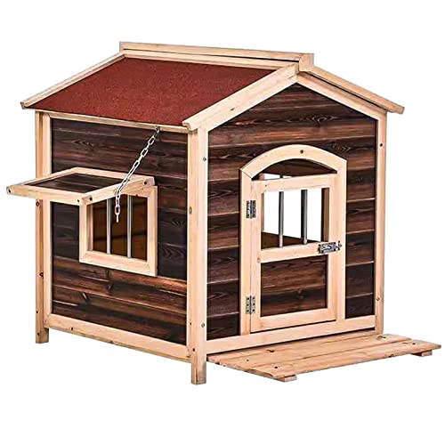 Casa De Madera para Perros, Cubierta Resistente A Los Rayos UV para Exteriores, Caseta para Perros, Condominio De Lujo, Casa Impermeable para Mascotas con Suelo Extraíble