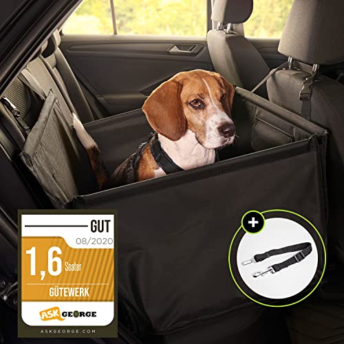 Gütewerk Asiento Perro Coche para Perros Pequeños y Medianos, Silla Perro Coche Estable, Porta Perros Seguro con Arnés, Accesorios de Coche para Cachorros, Transportin Proteccion Coche