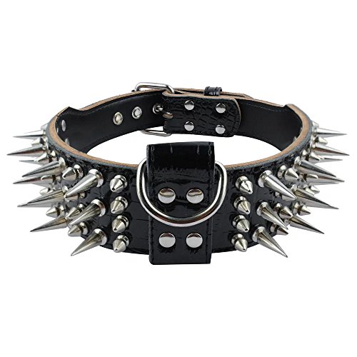 PET ARTIST Collar para perro de piel afilada de 5 cm de ancho, para perros grandes, extragrandes, protección antimordeduras Pitbull Bulldog Doberman, color negro