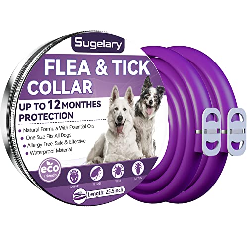 Sugelary Collar Antiparasitario Perros, Protección de 12 Meses Collar Antipulgas Natural para Perros, Collar Antipulgas Impermeable Ajustable para Perros Pequeños, Medianos y Grandes（2Pack）