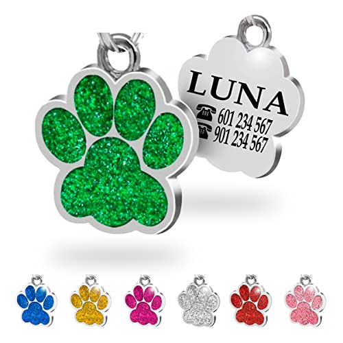 Chapa para Perro y Gato Personalizada - Ideal para Grabar su Nombre y tu Contacto - Placa Identificativa Hecha de Metal de aleación - Color Verde - Ibera Gifts