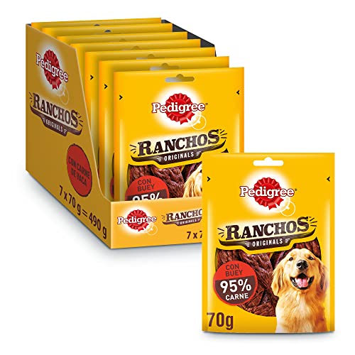 Pedigree Ranchos Snack para Perro, Sabor Carne (Pack de 7 x 70g)