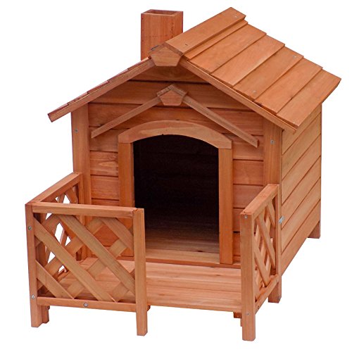 Caseta de Madera para Gatos con terraza vallada Casita Cachorros Pequeños Animales Roedores Mascotas