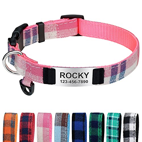 TagME Personalizado Collar Perro Pequeño, Nylon Collares con Nombre y Número de Teléfono Grabados, Rosa XS