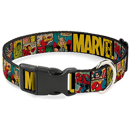 Collar de Perro con Clip de plástico Marvel Retro Comic Panels Negro Amarillo 8 a 12 Pulgadas 0.5 Pulgadas de Ancho