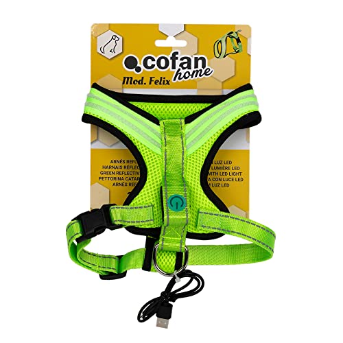 Cofan Arnés Iluminado y Reflectante con Luz Led | Arnés para Perros (Talla S/M (35 x 32-50))