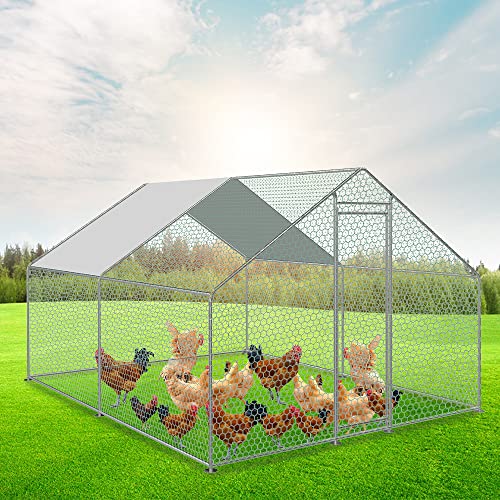 Ansobea 3 x 4 x 2 m, gallinero XXL con cerradura de acero galvanizado, gallinero, techo con techo y puerta para jaula de mascotas, jaula de pollo, jaula para pájaros