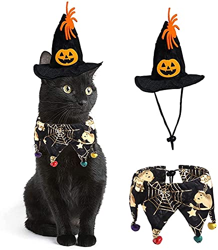 Mascota Disfraz de Halloween Disfraz de Gato Collar Capa con Sombrero Animales pequeños Gatitos y Cachorros Perros pequeños Cosplay Fiesta de Halloween Decoración para Mascotas (telaraña)