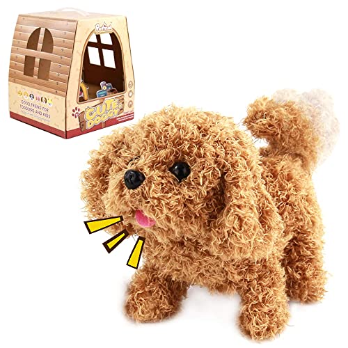 Perro Juguete Que Anda y Ladra,Interactivo Puppy Animales de Juguete Pets Perro Peluche Realista Regalos Juguetes Niños Niñas 3 4 5 Años(Marrón)